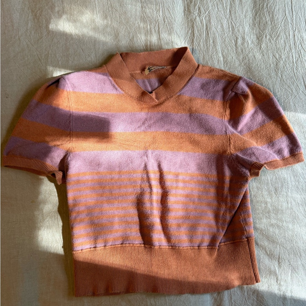 Free People Orange and Purple Striped Crop Top
